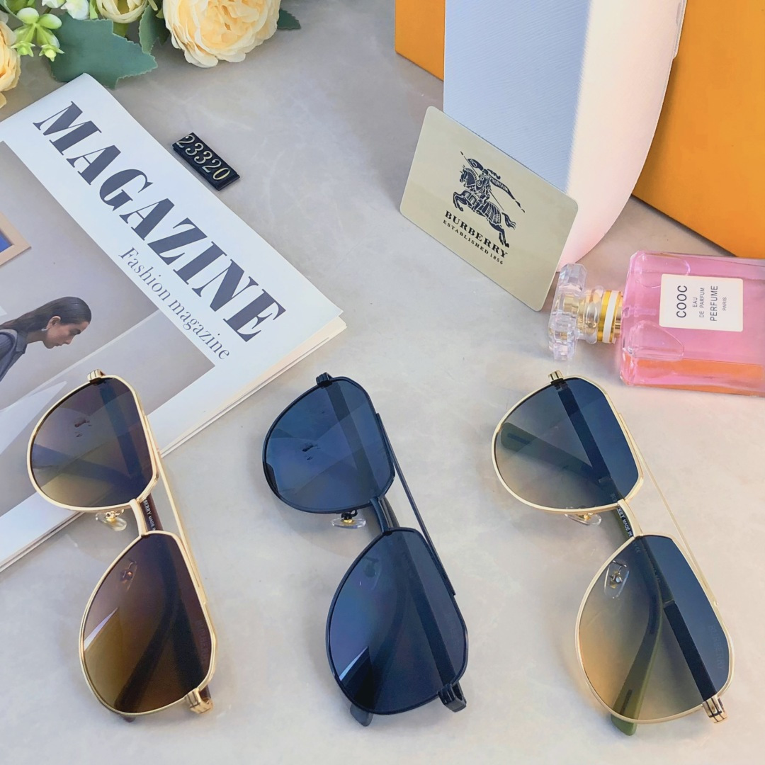 🔥🔥Burberr*情侣款复古飞行员太阳镜男女高颜值时尚街拍遮阳防晒墨镜拍照旅游