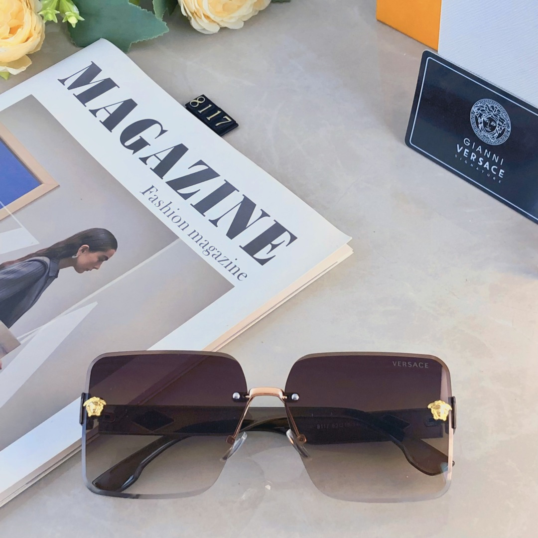 🔥🔥Versac*韩版方形大脸无框墨镜女潮2025新款高级感防紫外线遮阳显瘦太阳镜