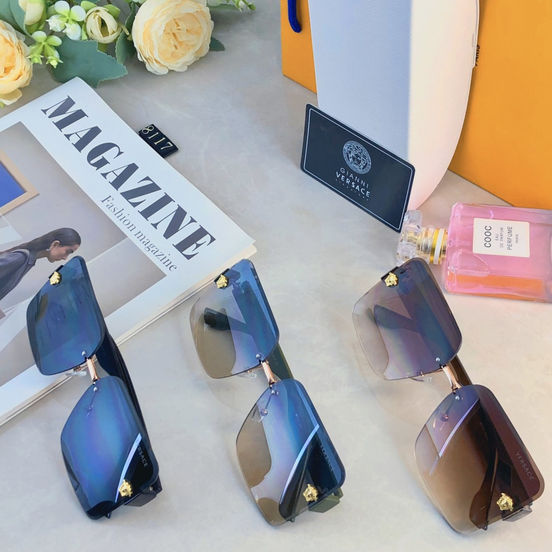 🔥🔥Versac*韩版方形大脸无框墨镜女潮2025新款高级感防紫外线遮阳显瘦太阳镜