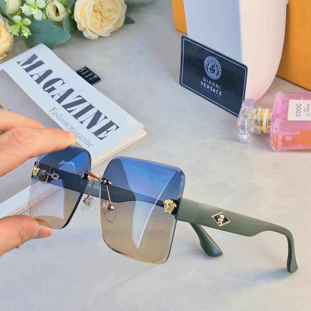 🔥🔥Versac*韩版方形大脸无框墨镜女潮2025新款高级感防紫外线遮阳显瘦太阳镜