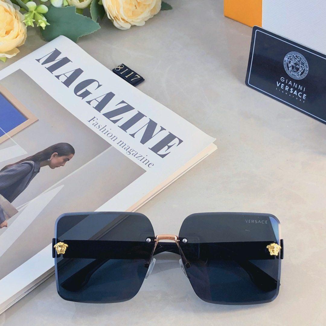 🔥🔥Versac*韩版方形大脸无框墨镜女潮2025新款高级感防紫外线遮阳显瘦太阳镜