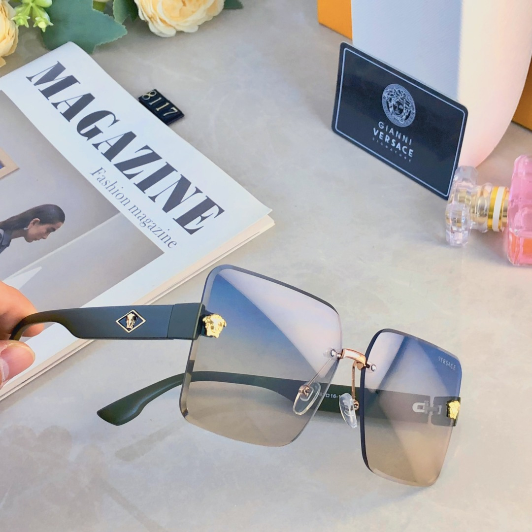 🔥🔥Versac*韩版方形大脸无框墨镜女潮2025新款高级感防紫外线遮阳显瘦太阳镜