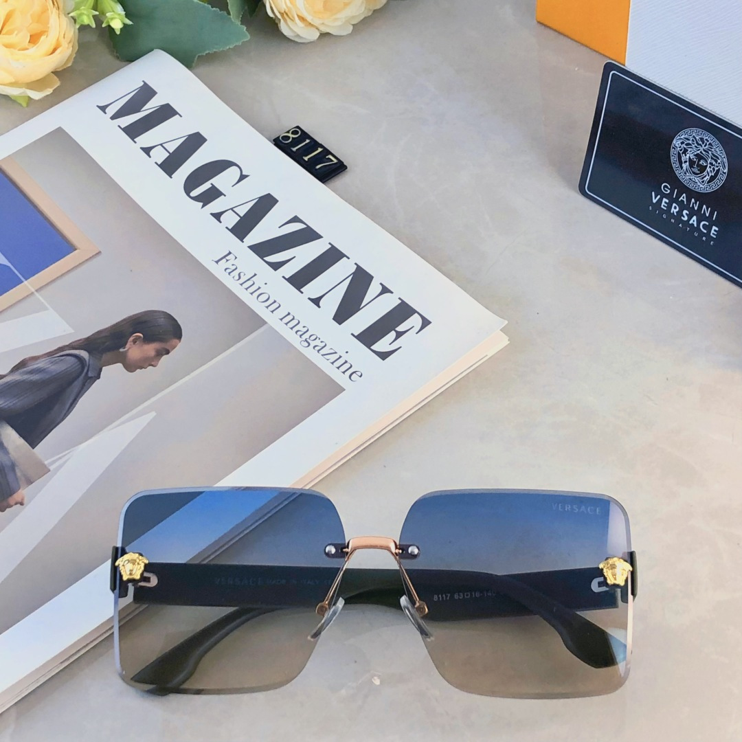 🔥🔥Versac*韩版方形大脸无框墨镜女潮2025新款高级感防紫外线遮阳显瘦太阳镜