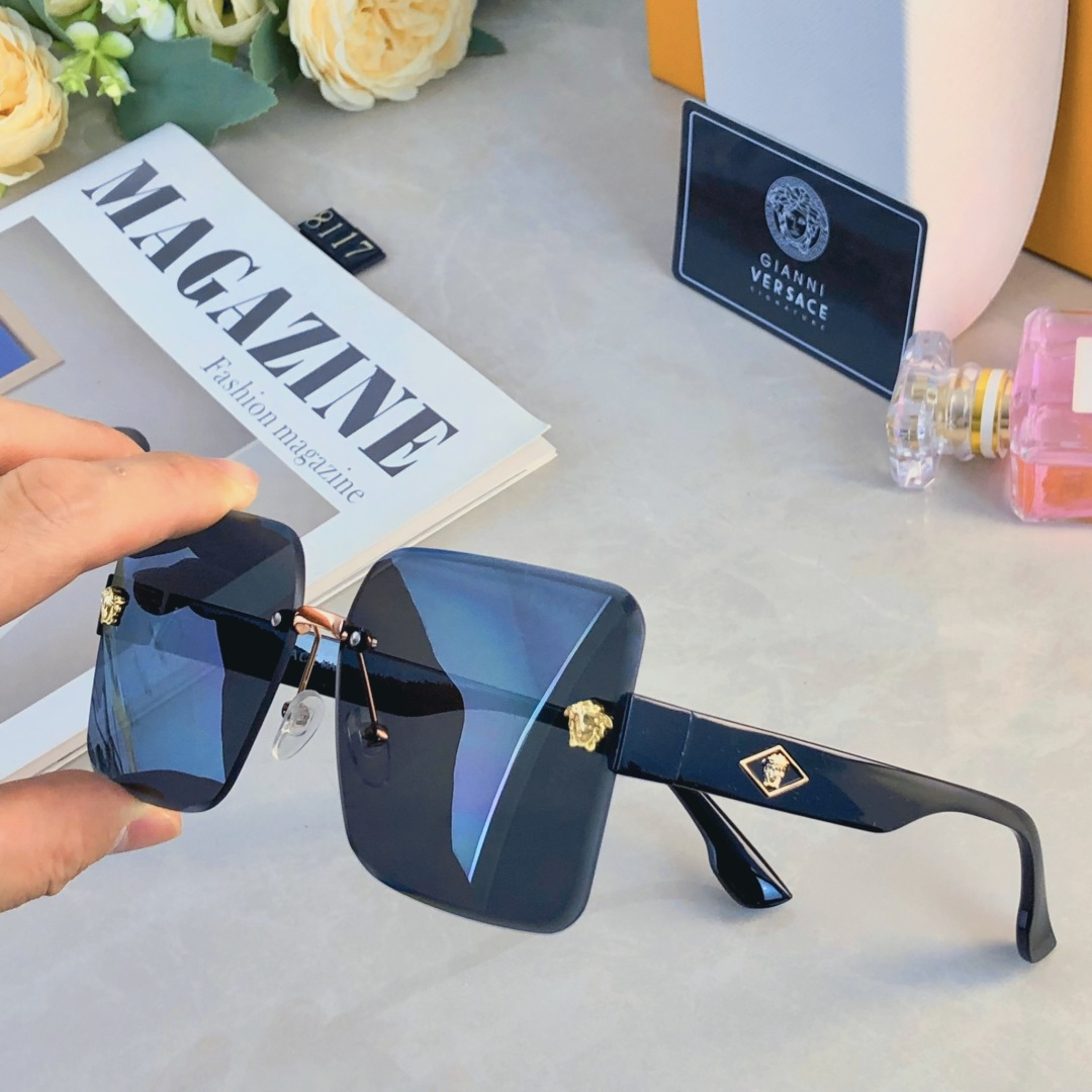 🔥🔥Versac*韩版方形大脸无框墨镜女潮2025新款高级感防紫外线遮阳显瘦太阳镜