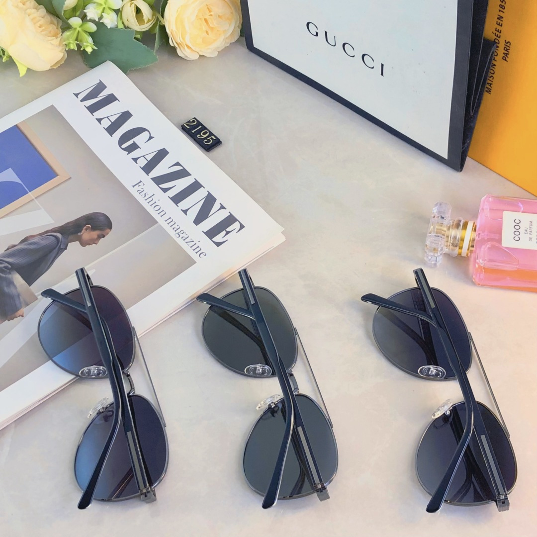 。。Gucc*情侣款复古飞行员太阳镜男女高颜值时尚街拍遮阳防晒墨镜拍照旅游