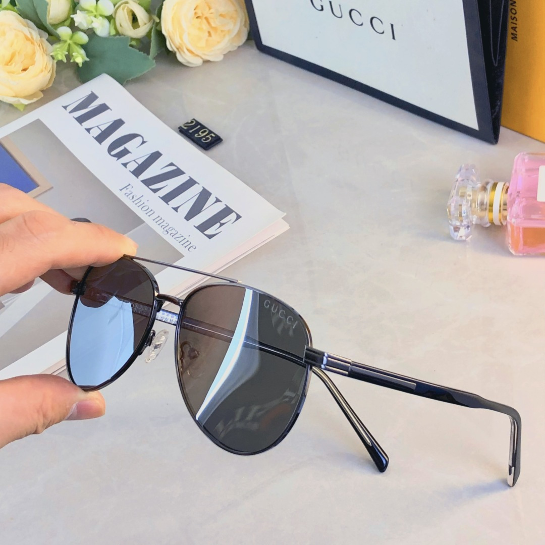 。。Gucc*情侣款复古飞行员太阳镜男女高颜值时尚街拍遮阳防晒墨镜拍照旅游