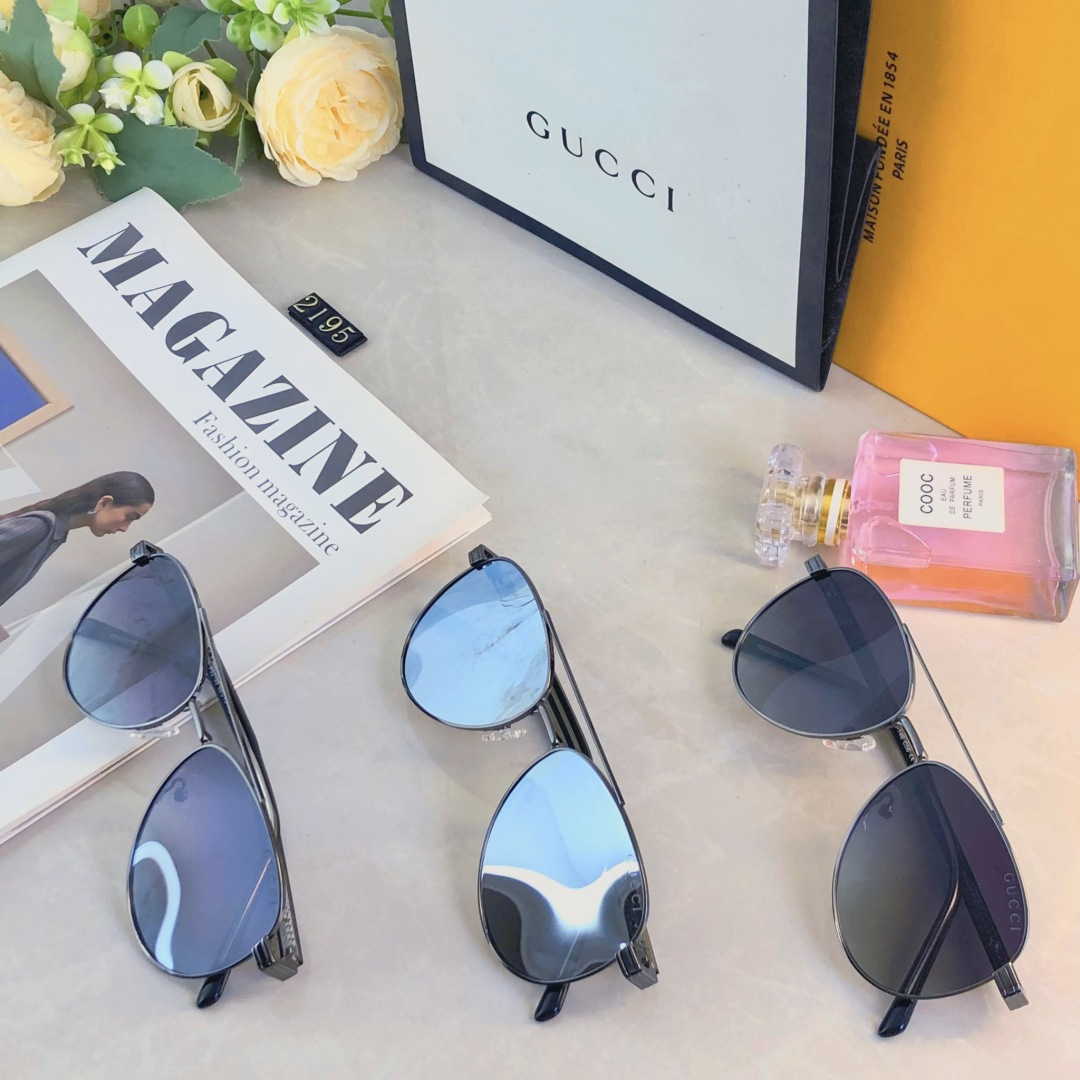 。。Gucc*情侣款复古飞行员太阳镜男女高颜值时尚街拍遮阳防晒墨镜拍照旅游