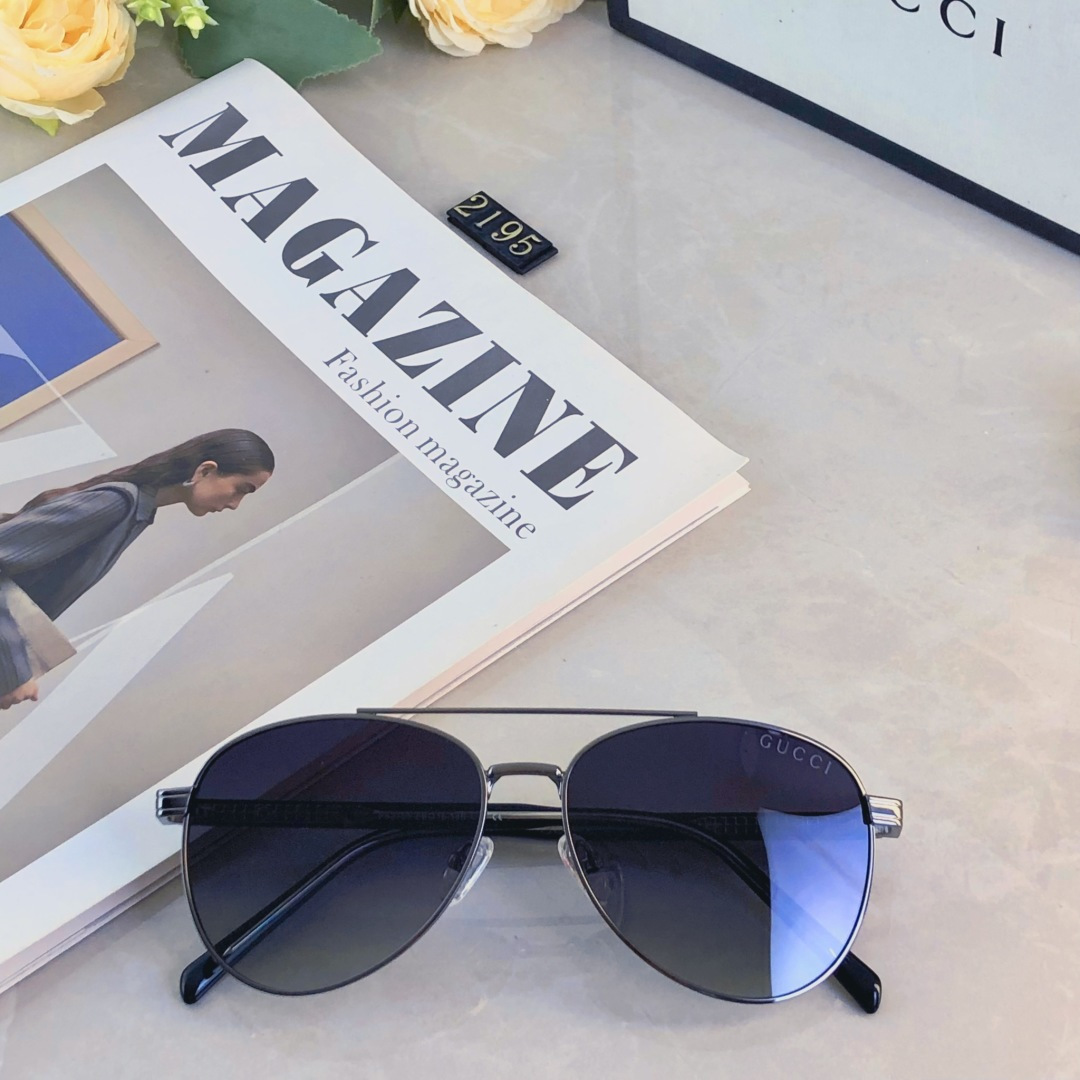 。。Gucc*情侣款复古飞行员太阳镜男女高颜值时尚街拍遮阳防晒墨镜拍照旅游
