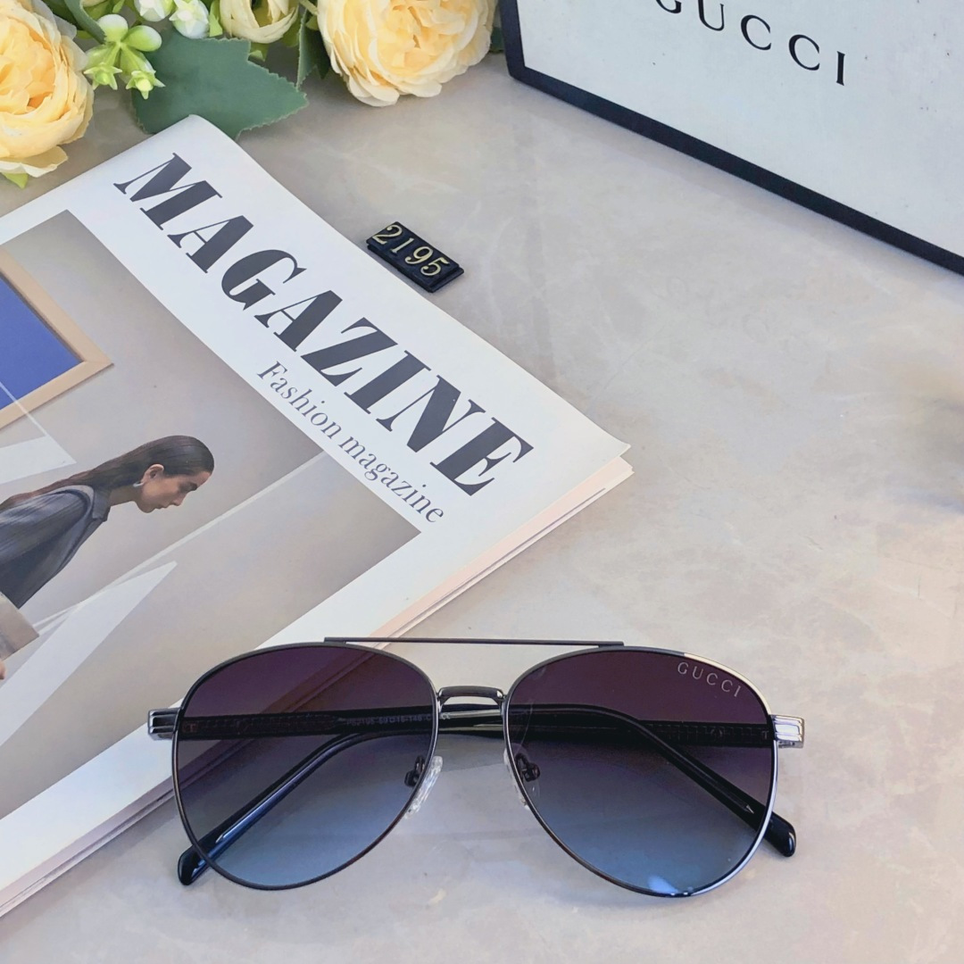 。。Gucc*情侣款复古飞行员太阳镜男女高颜值时尚街拍遮阳防晒墨镜拍照旅游