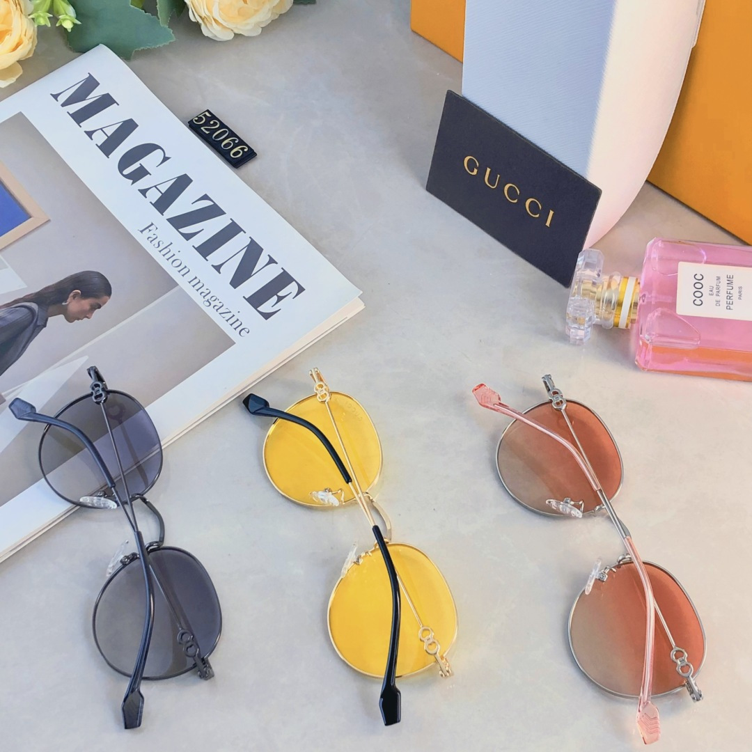 。。Gucc*新款轻盈圆形金属框偏光太阳镜女防紫外线高级感遮阳户外墨镜女潮