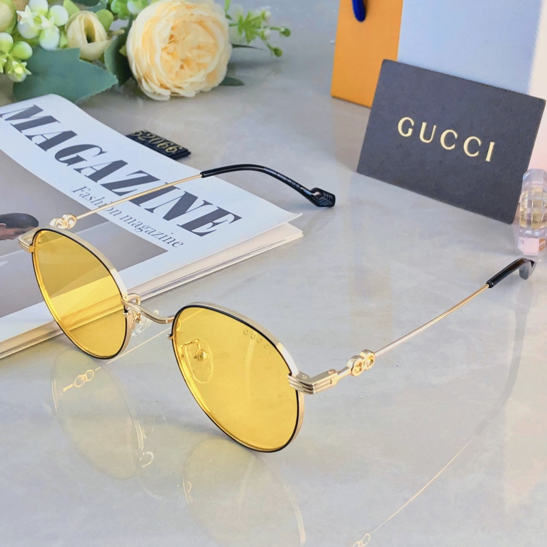 。。Gucc*新款轻盈圆形金属框偏光太阳镜女防紫外线高级感遮阳户外墨镜女潮