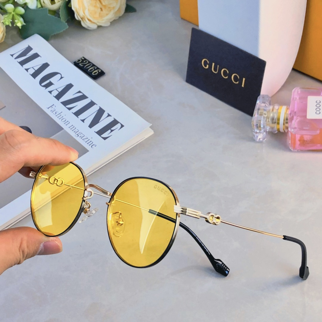 。。Gucc*新款轻盈圆形金属框偏光太阳镜女防紫外线高级感遮阳户外墨镜女潮