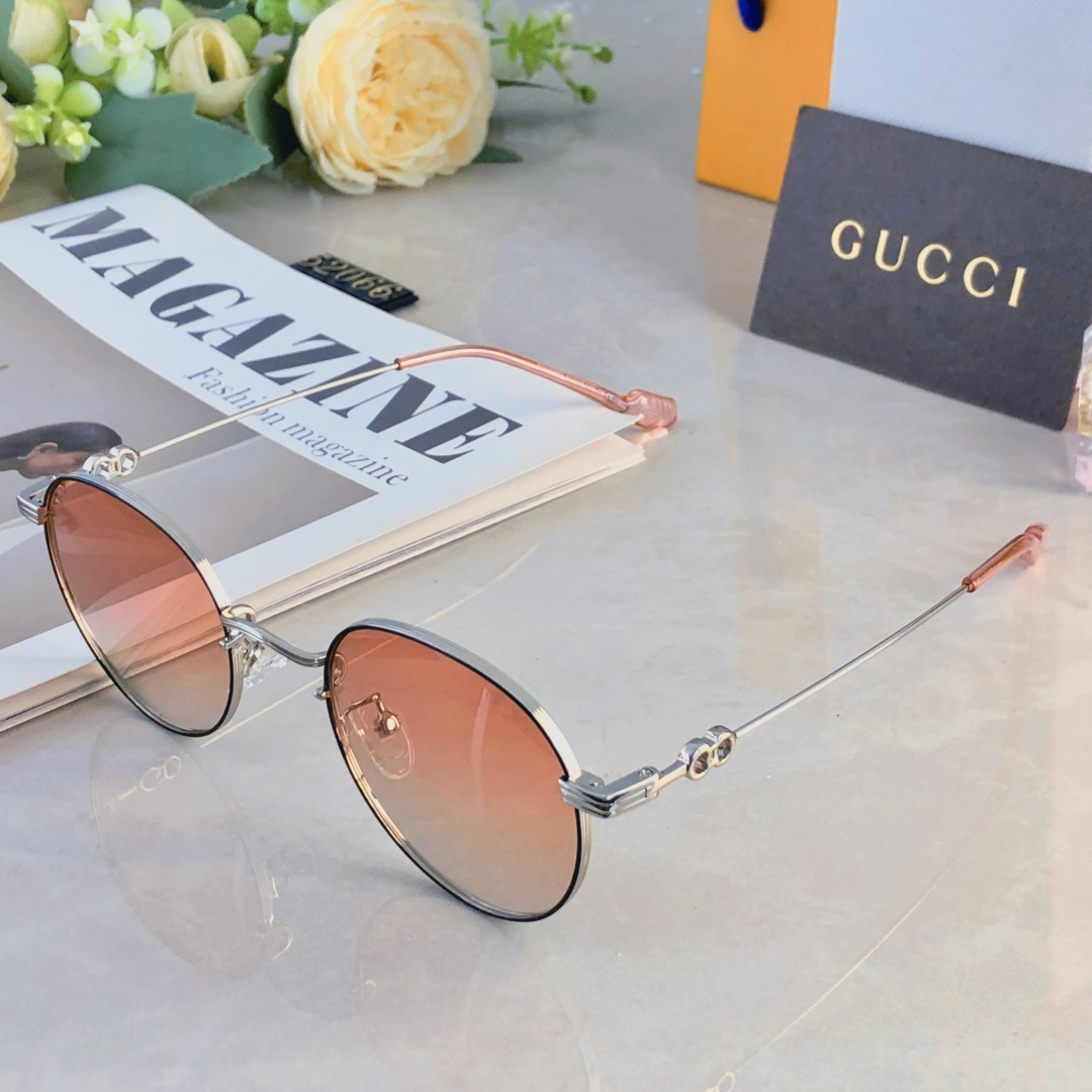 。。Gucc*新款轻盈圆形金属框偏光太阳镜女防紫外线高级感遮阳户外墨镜女潮