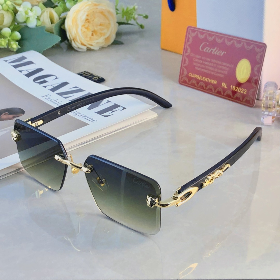 。。Cartie*无框切边太阳镜欧美风金属奢华墨镜豹子装饰大气墨镜UV400