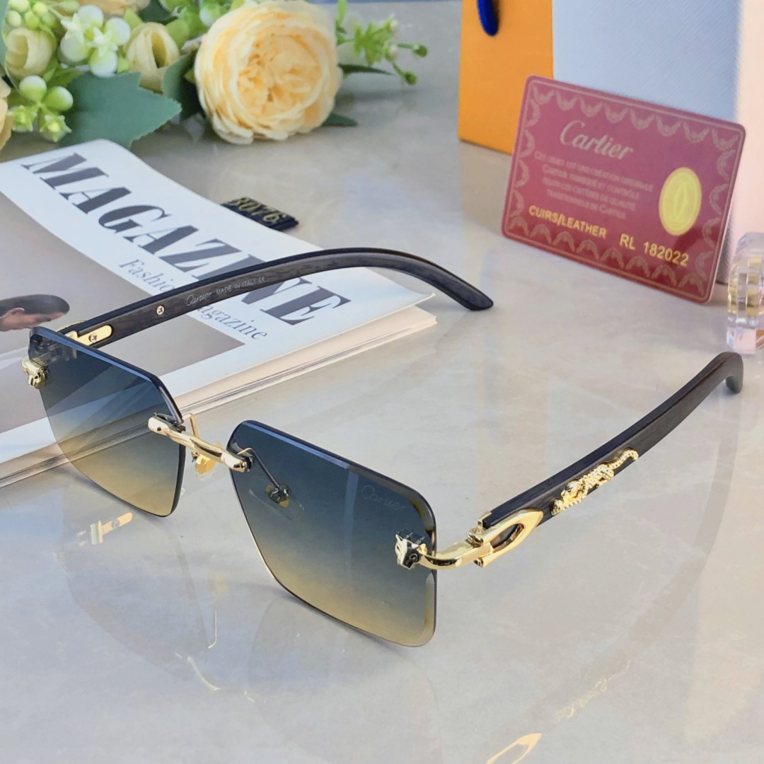 。。Cartie*无框切边太阳镜欧美风金属奢华墨镜豹子装饰大气墨镜UV400