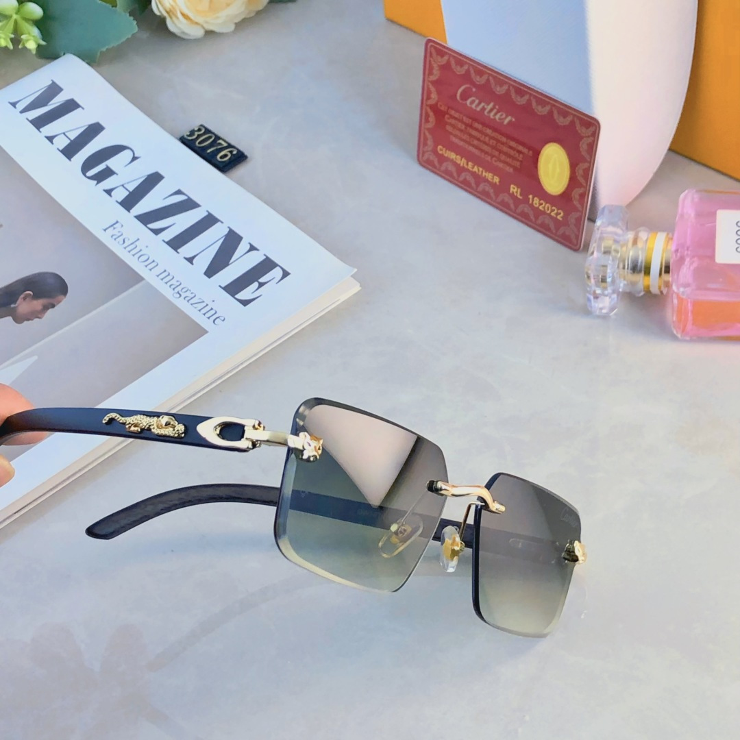 。。Cartie*无框切边太阳镜欧美风金属奢华墨镜豹子装饰大气墨镜UV400