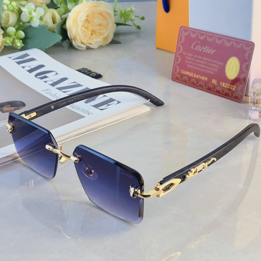 。。Cartie*无框切边太阳镜欧美风金属奢华墨镜豹子装饰大气墨镜UV400