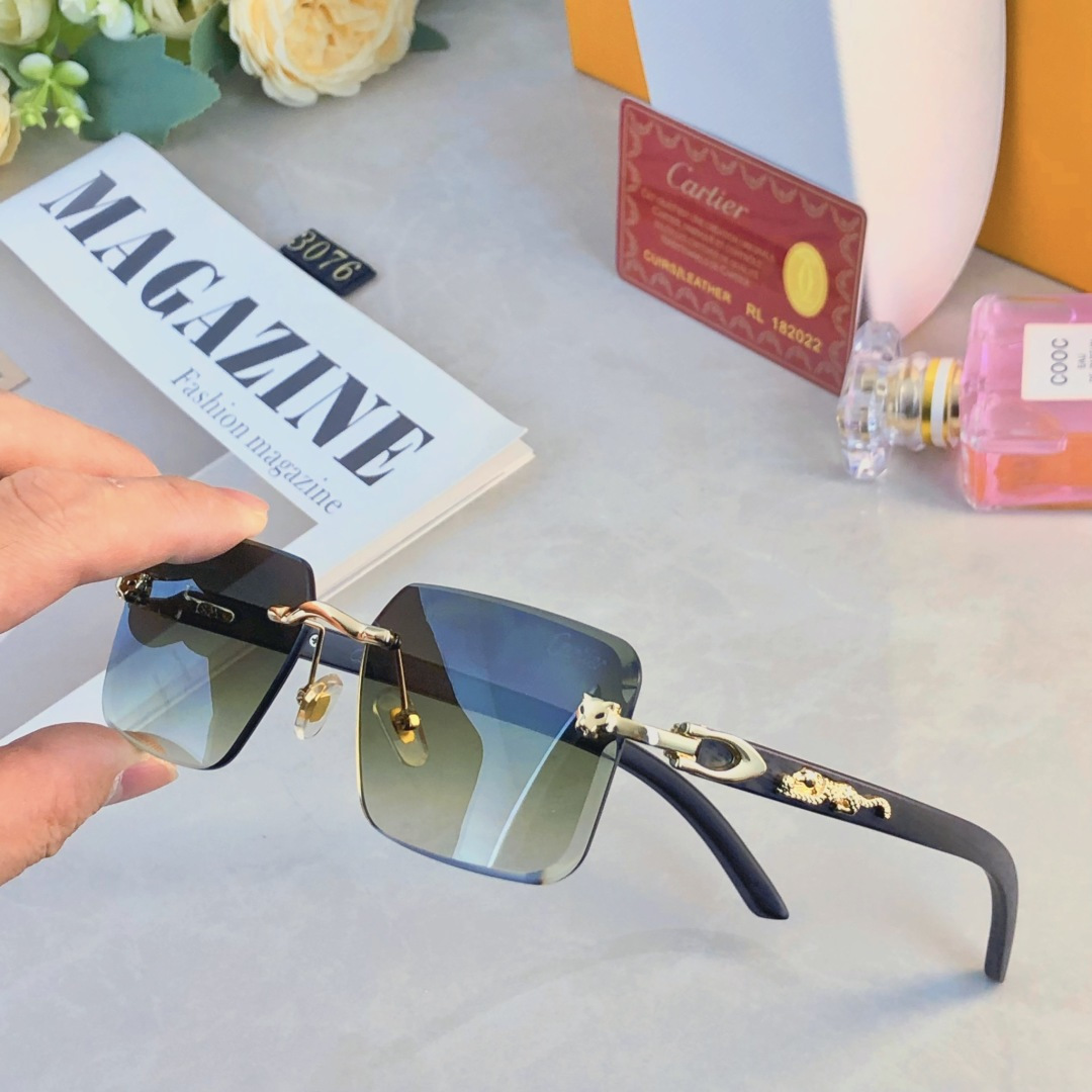 。。Cartie*无框切边太阳镜欧美风金属奢华墨镜豹子装饰大气墨镜UV400