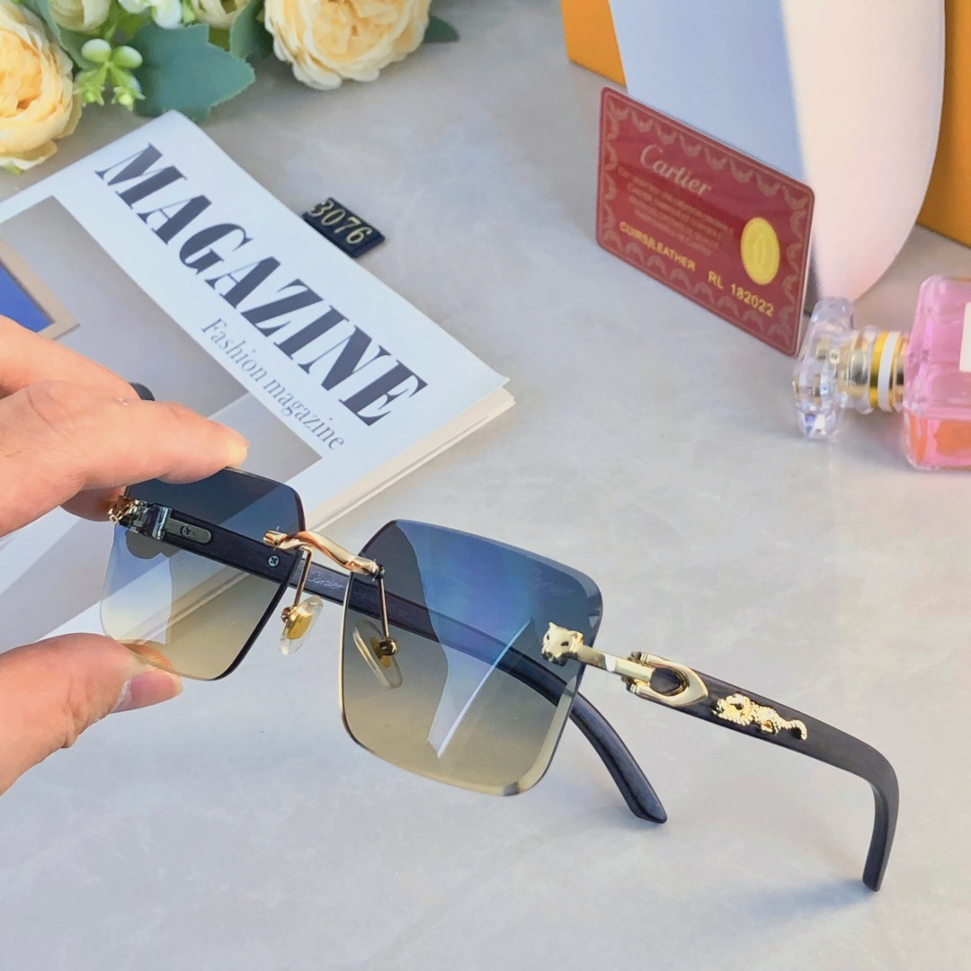。。Cartie*无框切边太阳镜欧美风金属奢华墨镜豹子装饰大气墨镜UV400