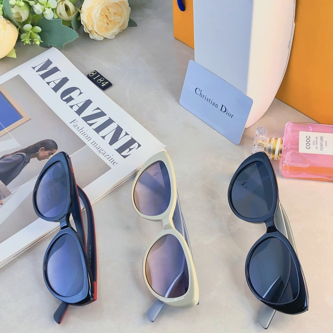 。。Dio*同款小猫眼墨镜时髦感精致网红高级凹造型太阳眼镜拍照圆脸
