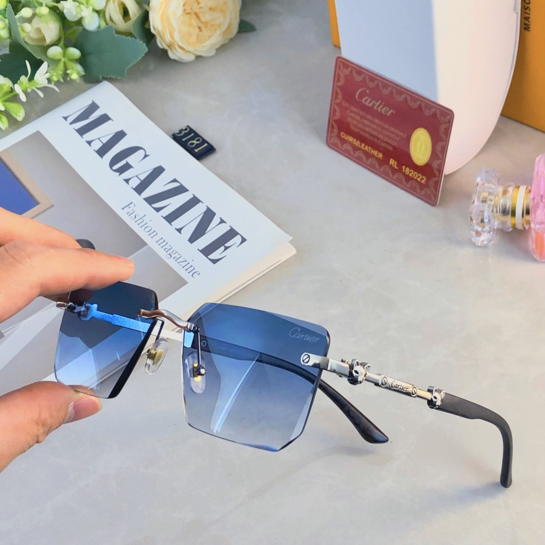 。。Cartie*方形无框太阳镜简约休闲时尚墨镜街拍潮流浅色眼镜