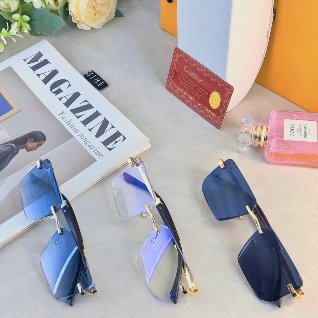 。。Cartie*方形无框太阳镜简约休闲时尚墨镜街拍潮流浅色眼镜