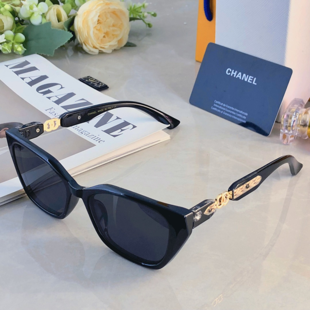 。。Chane*时尚复古链条ins欧美太阳镜百搭英伦风猫眼墨镜多边眼镜时尚
