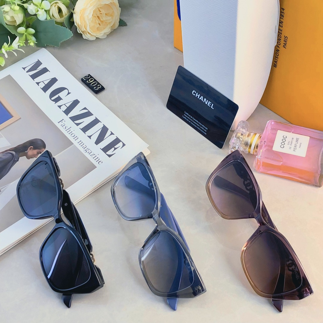 。。Chane*时尚复古链条ins欧美太阳镜百搭英伦风猫眼墨镜多边眼镜时尚