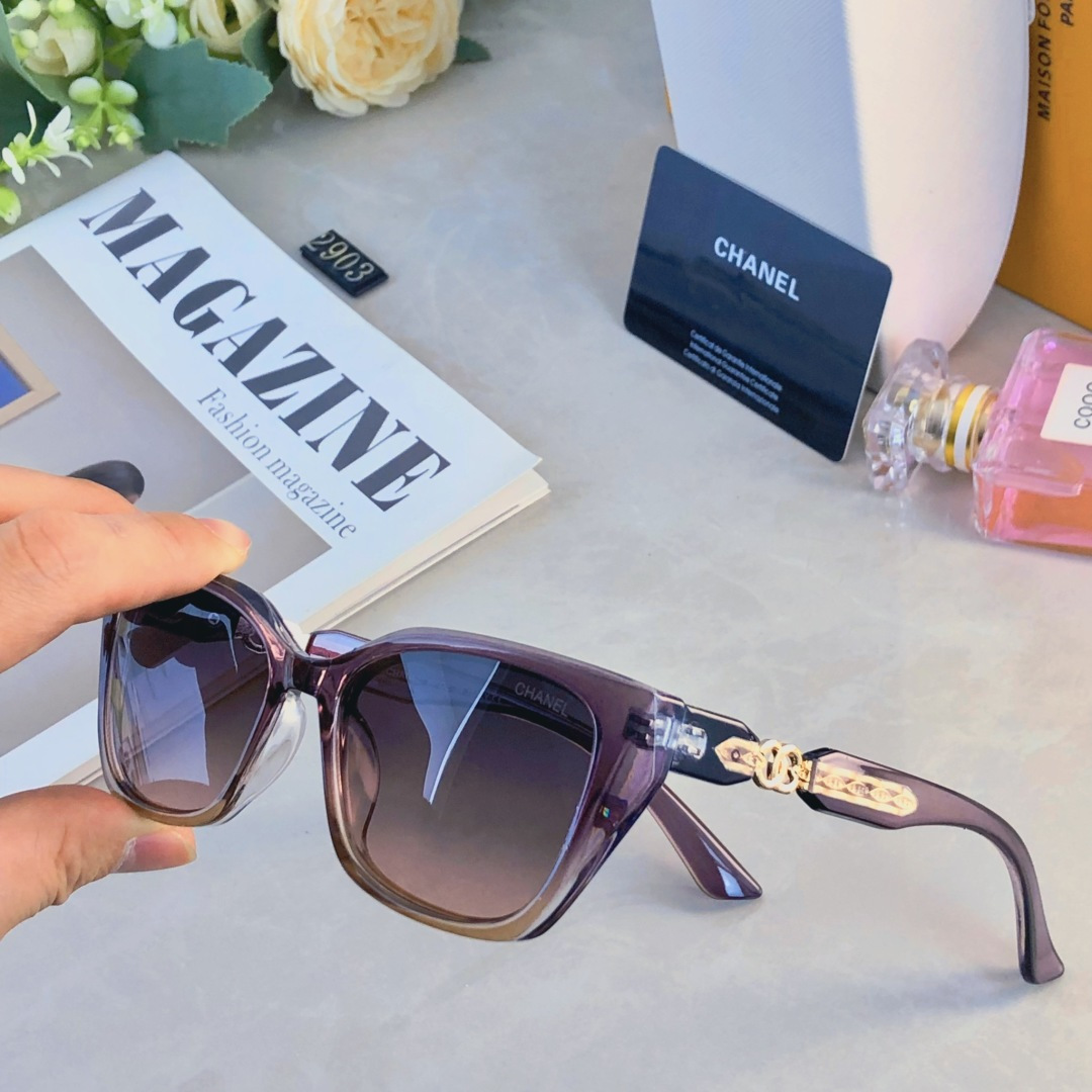 。。Chane*时尚复古链条ins欧美太阳镜百搭英伦风猫眼墨镜多边眼镜时尚