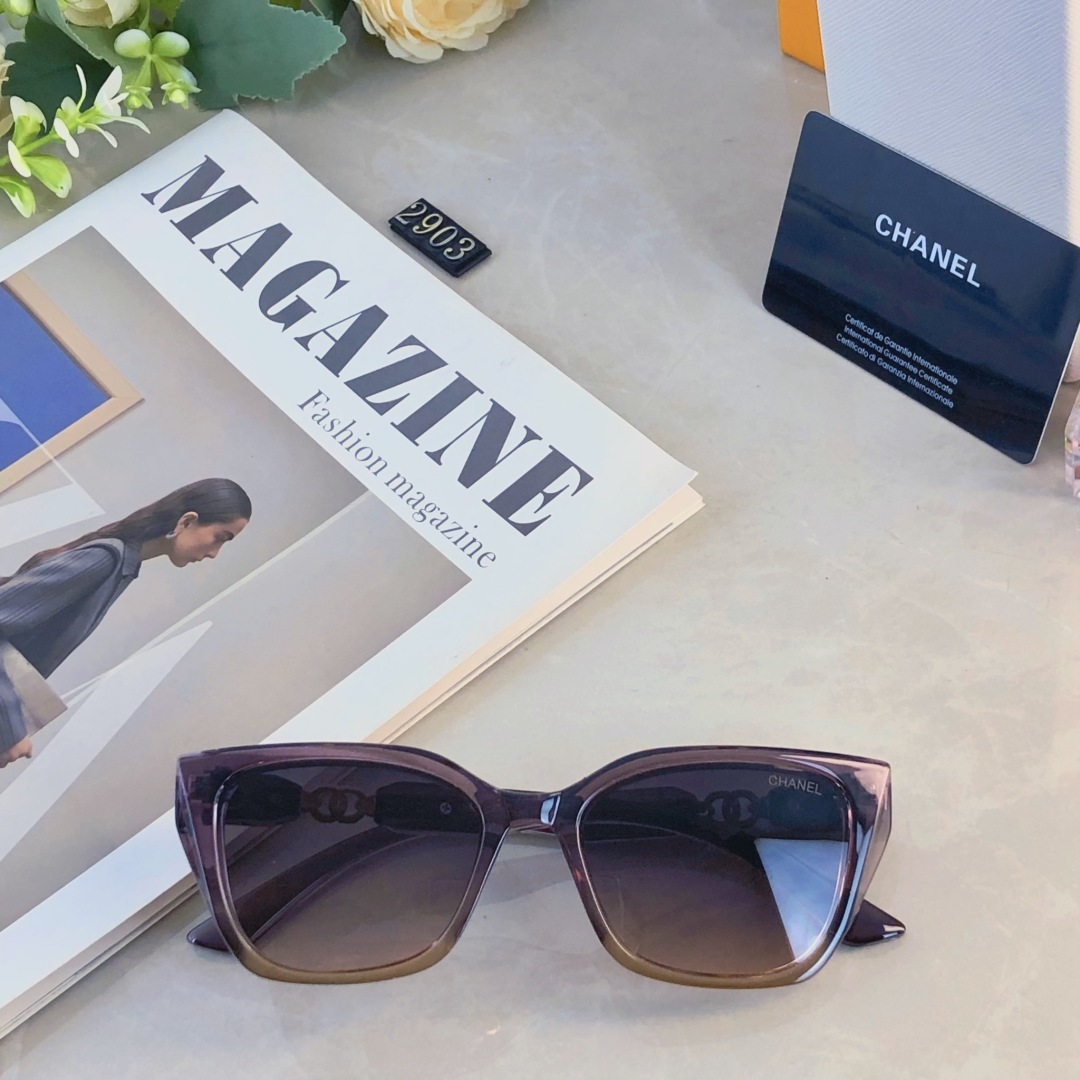 。。Chane*时尚复古链条ins欧美太阳镜百搭英伦风猫眼墨镜多边眼镜时尚