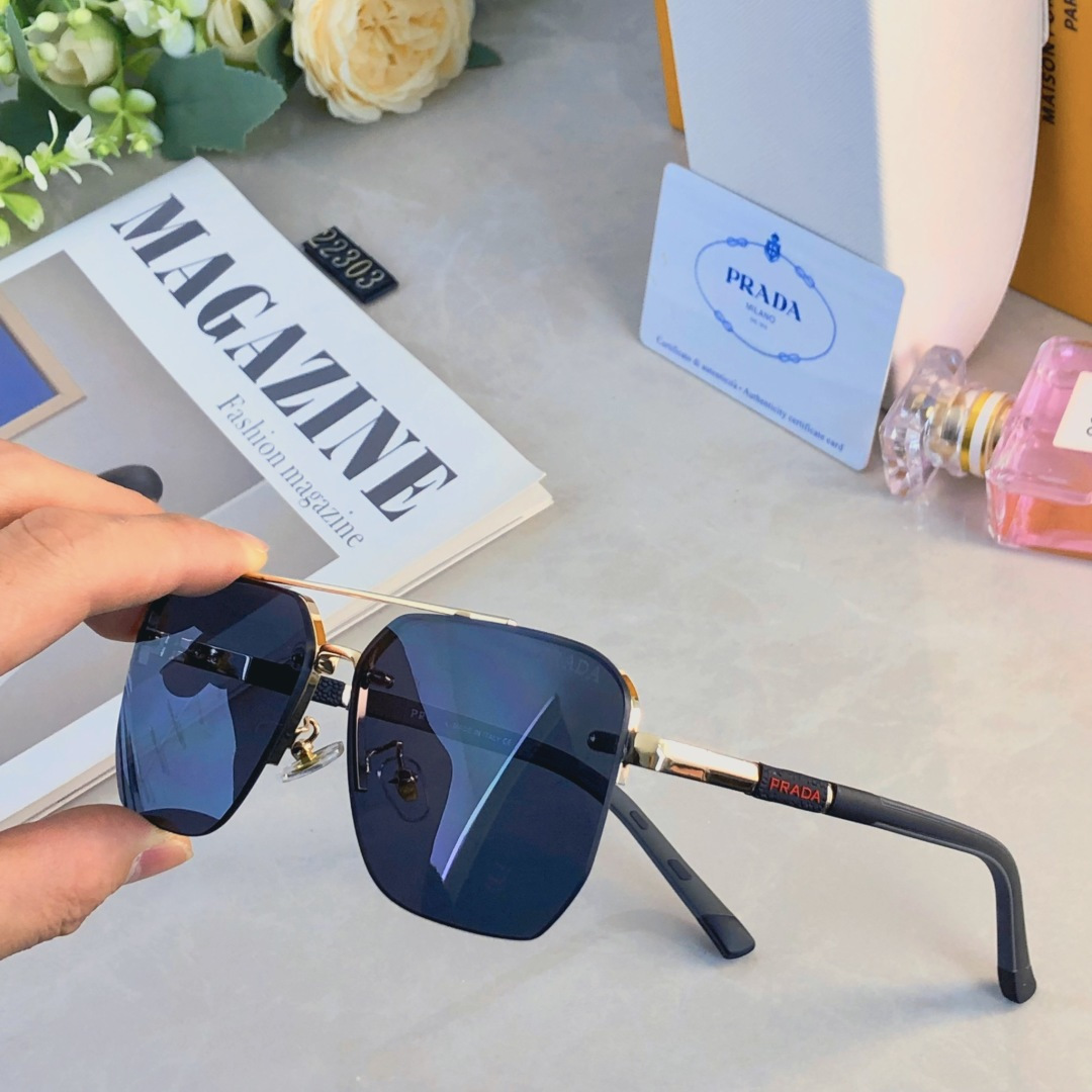 。。Prad*新款太阳镜出游驾驶遮阳墨镜欧美百搭双色方框男士太阳镜