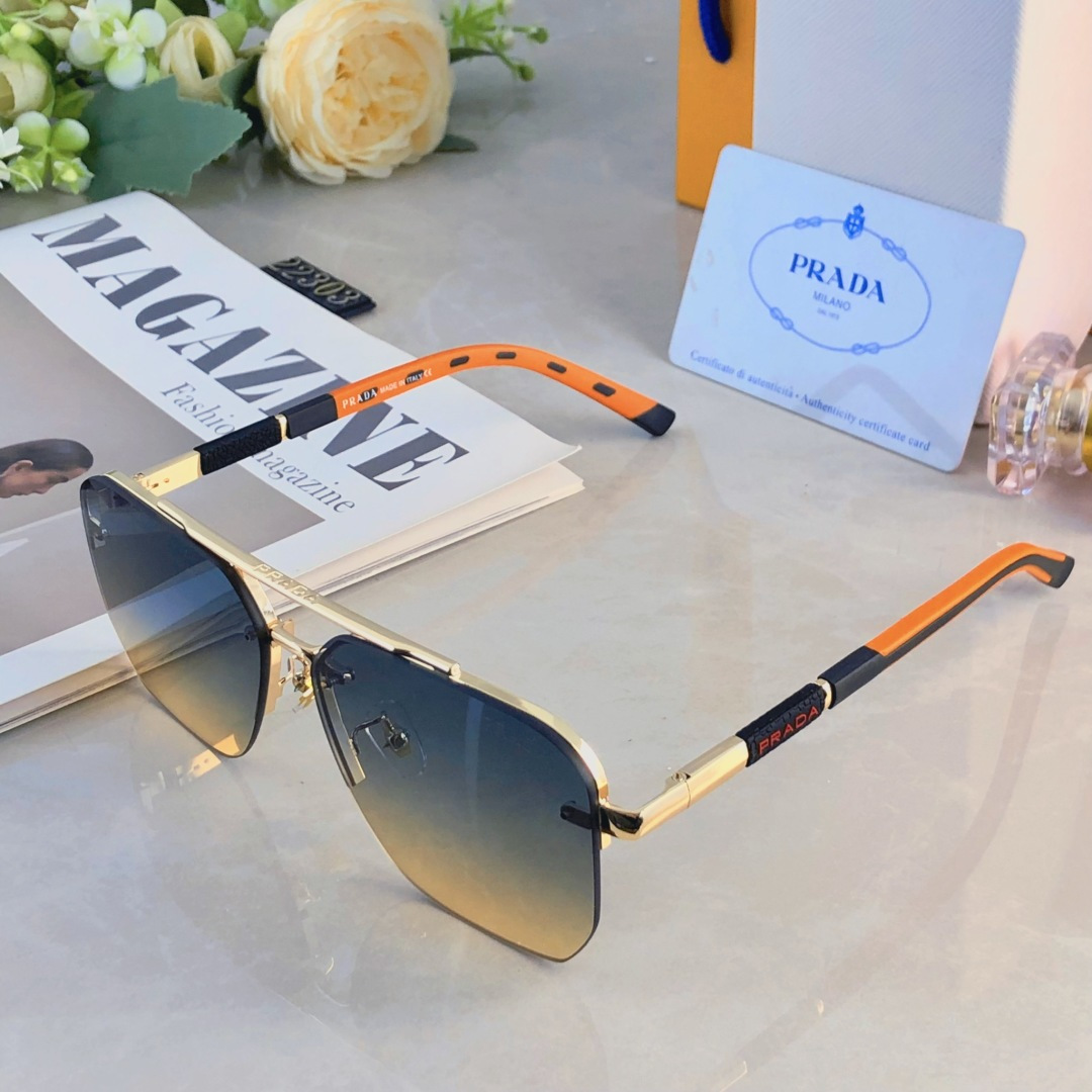 。。Prad*新款太阳镜出游驾驶遮阳墨镜欧美百搭双色方框男士太阳镜
