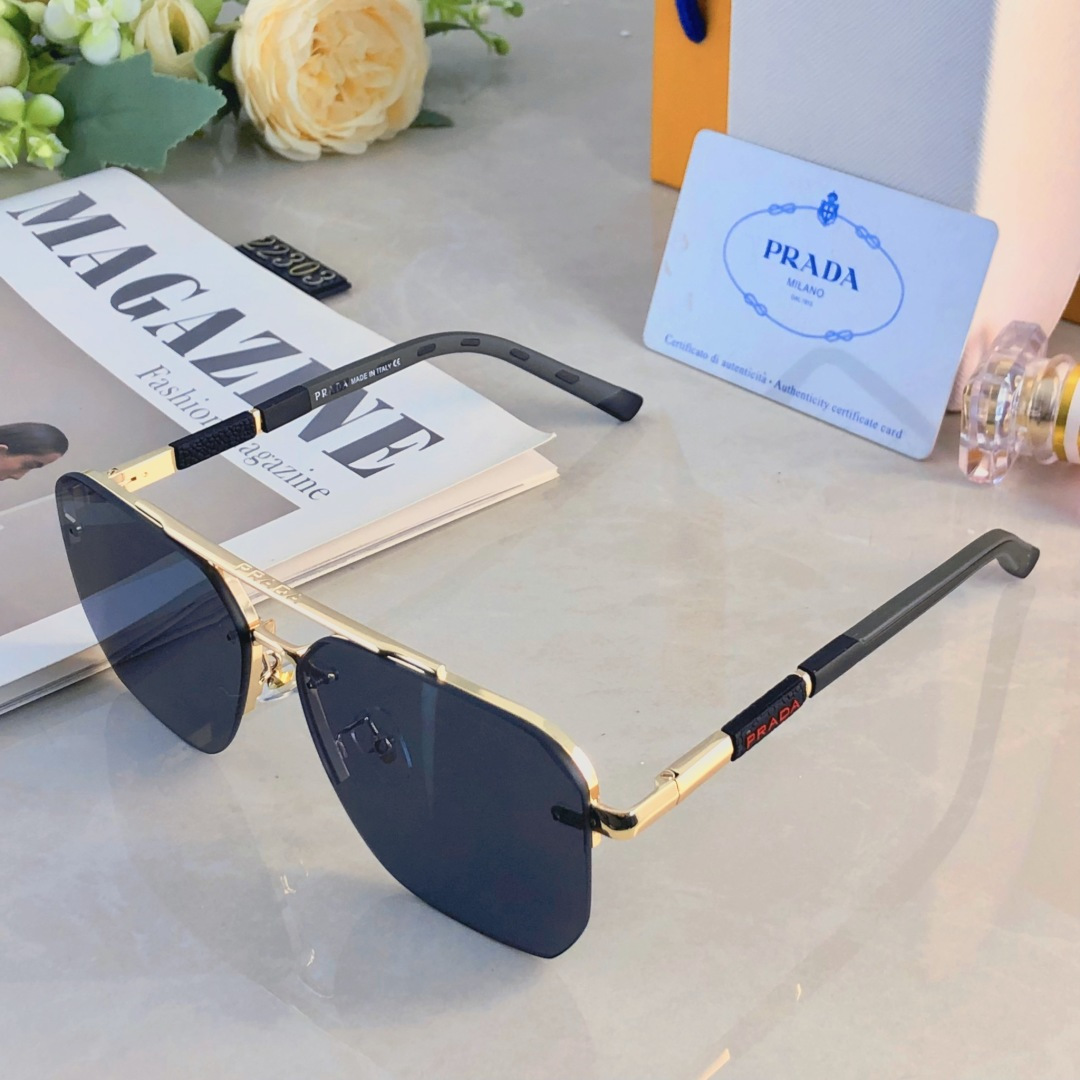 。。Prad*新款太阳镜出游驾驶遮阳墨镜欧美百搭双色方框男士太阳镜