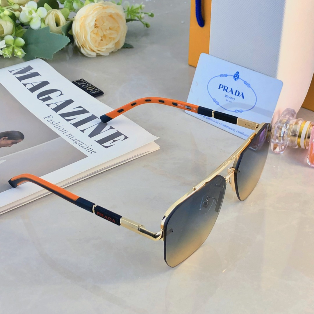 。。Prad*新款太阳镜出游驾驶遮阳墨镜欧美百搭双色方框男士太阳镜