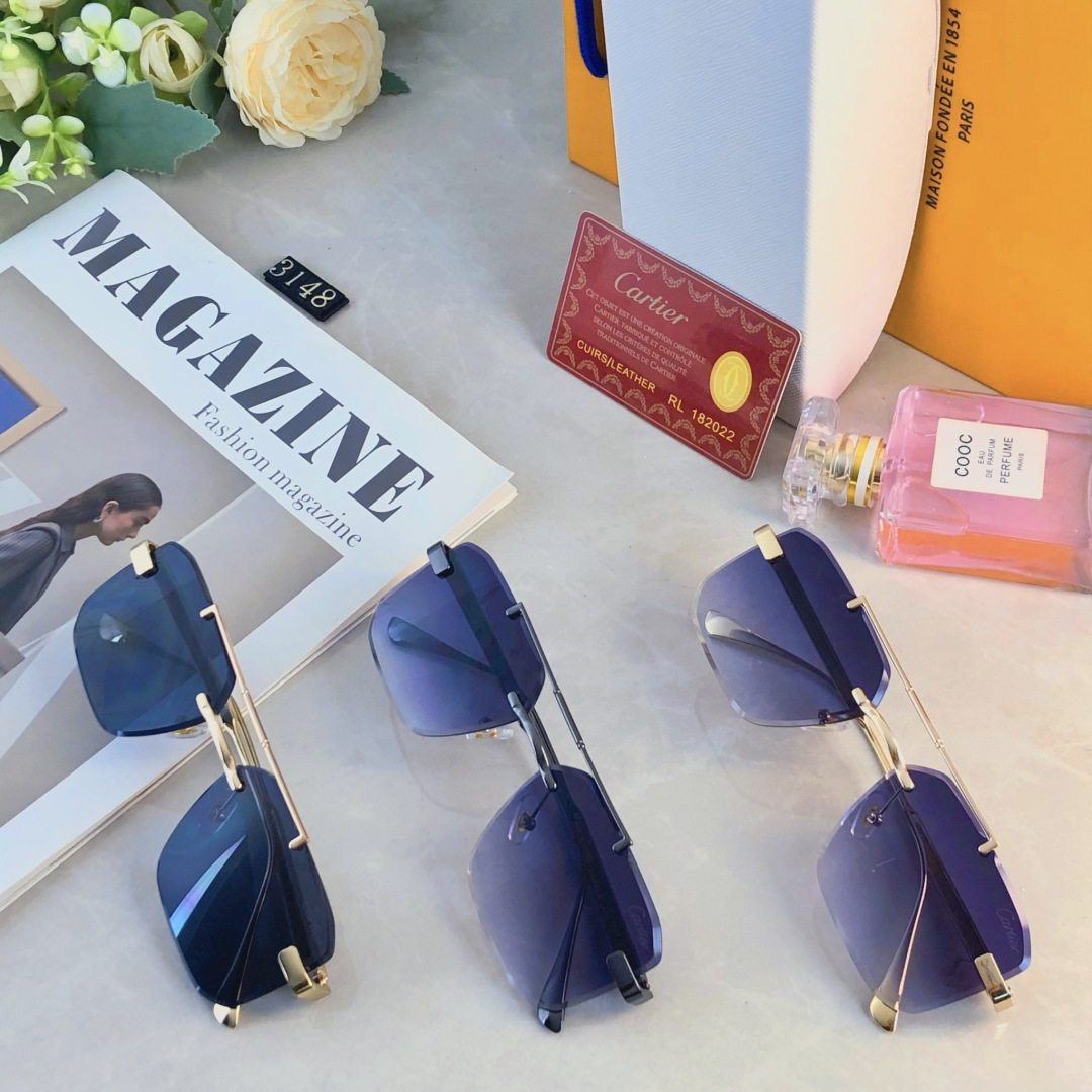 。。Cartie*新款切边时尚无框防晒太阳镜欧美潮流墨镜男女同款sunglasses