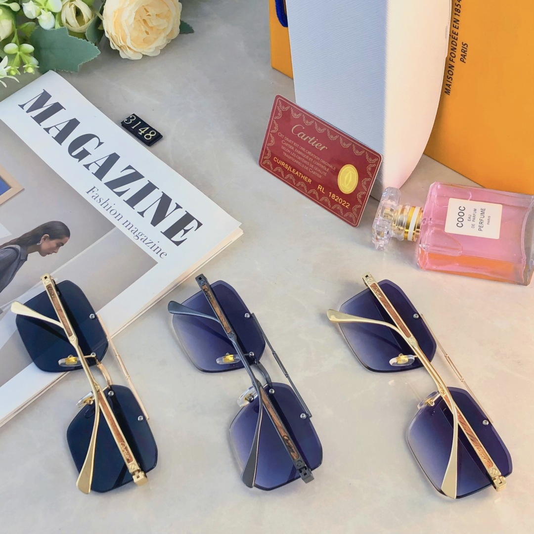 。。Cartie*新款切边时尚无框防晒太阳镜欧美潮流墨镜男女同款sunglasses