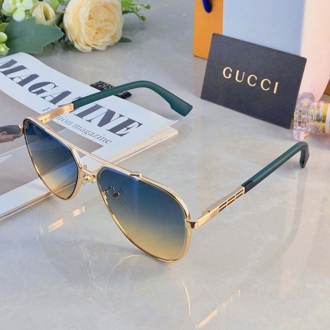 。。Gucc*情侣款复古飞行员太阳镜男女高颜值时尚街拍遮阳防晒墨镜拍照旅游