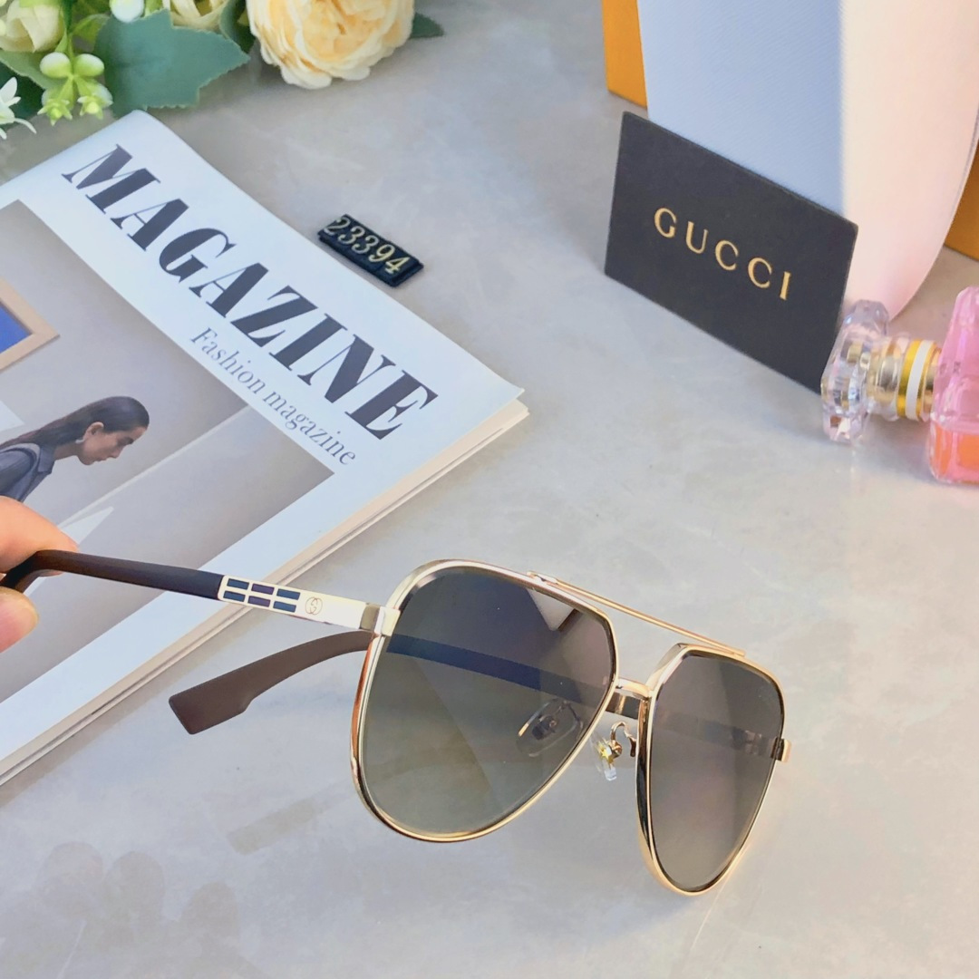 。。Gucc*情侣款复古飞行员太阳镜男女高颜值时尚街拍遮阳防晒墨镜拍照旅游