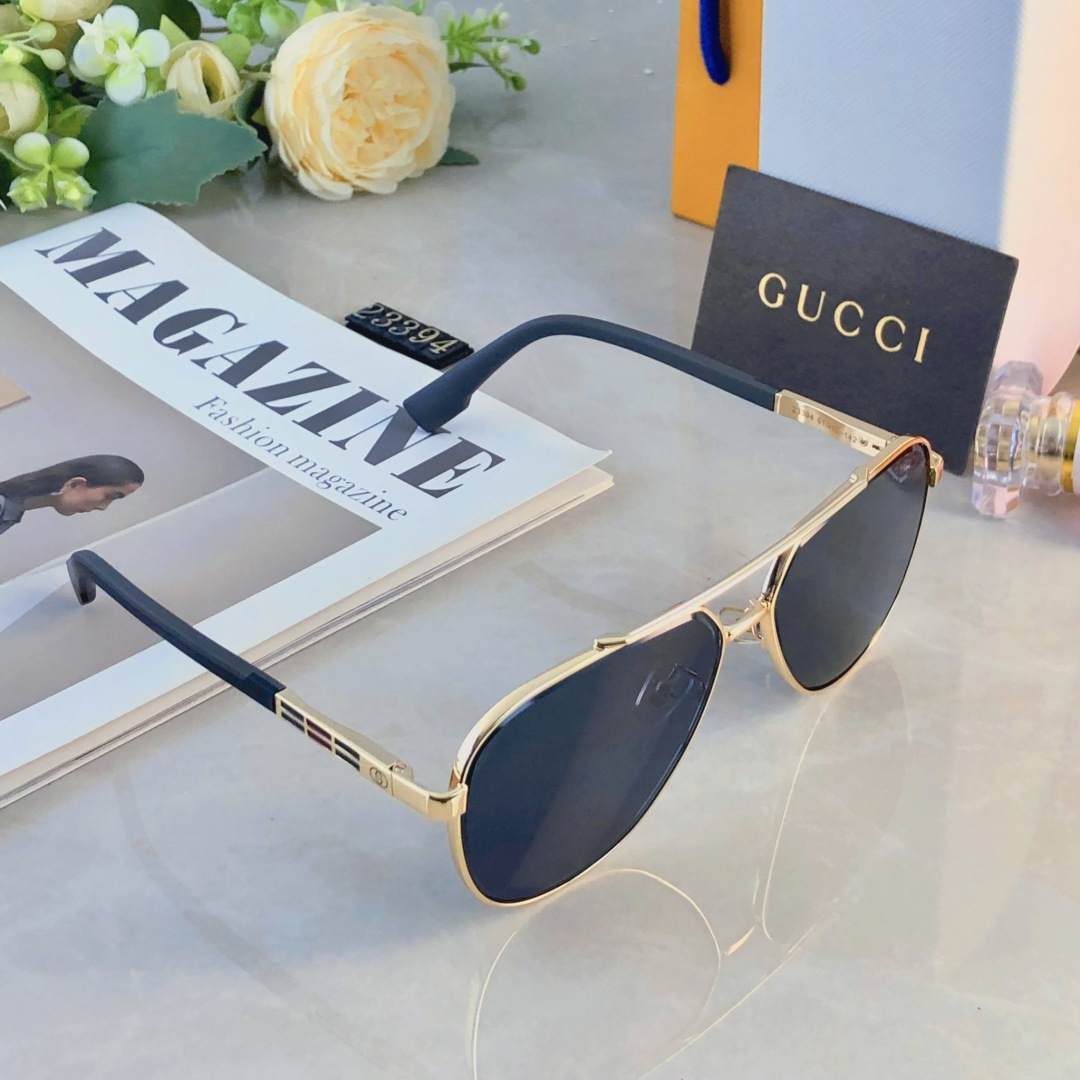 。。Gucc*情侣款复古飞行员太阳镜男女高颜值时尚街拍遮阳防晒墨镜拍照旅游