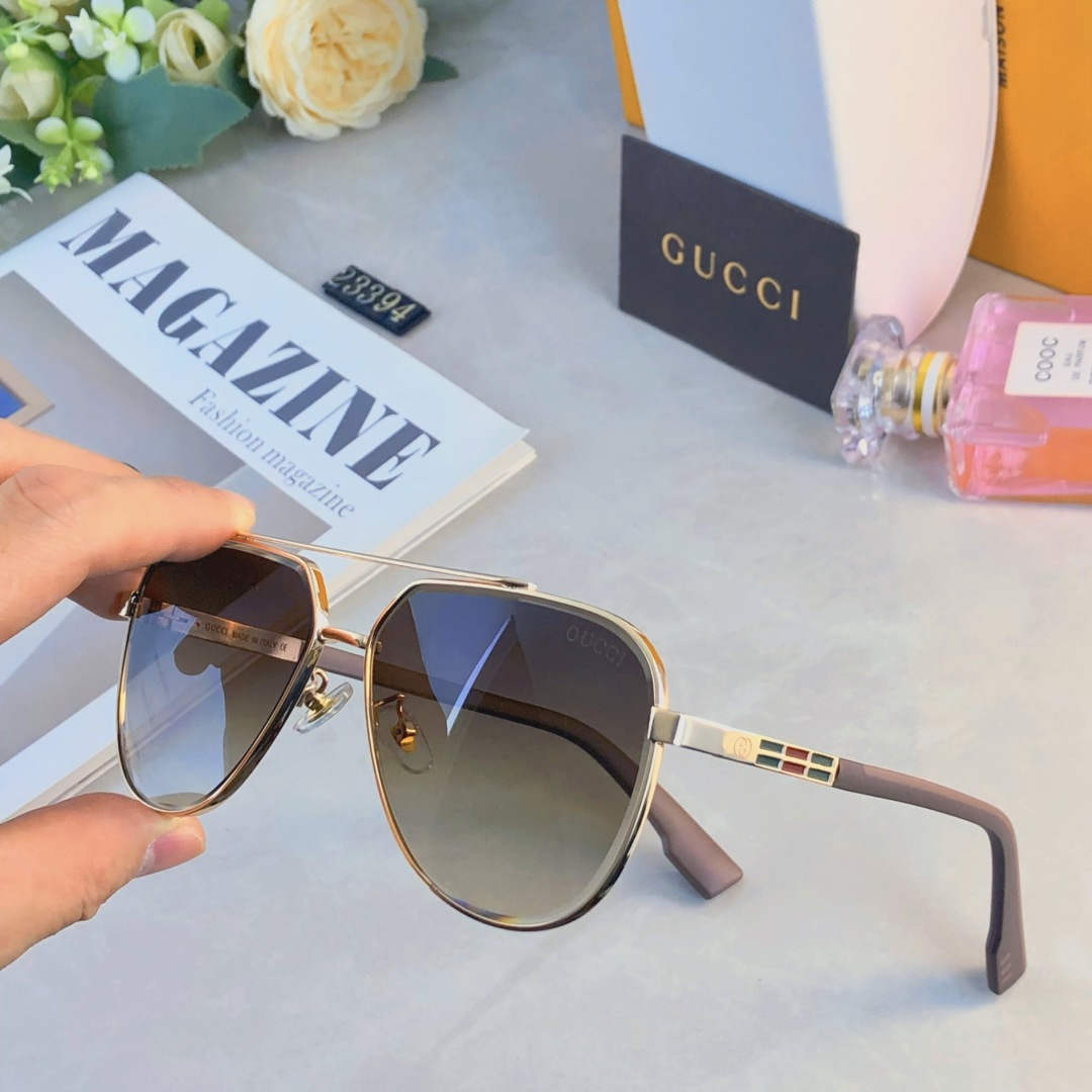 。。Gucc*情侣款复古飞行员太阳镜男女高颜值时尚街拍遮阳防晒墨镜拍照旅游