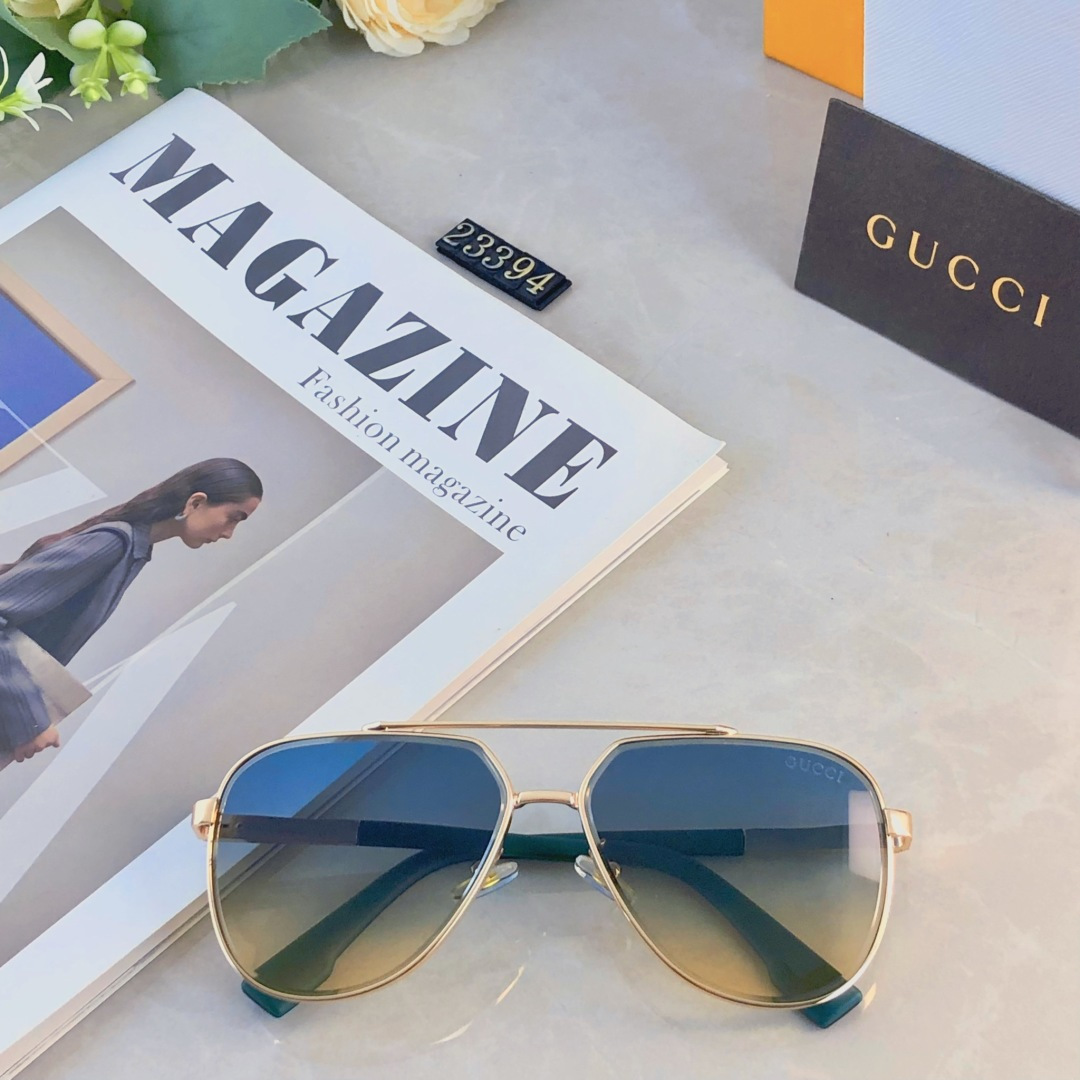 。。Gucc*情侣款复古飞行员太阳镜男女高颜值时尚街拍遮阳防晒墨镜拍照旅游