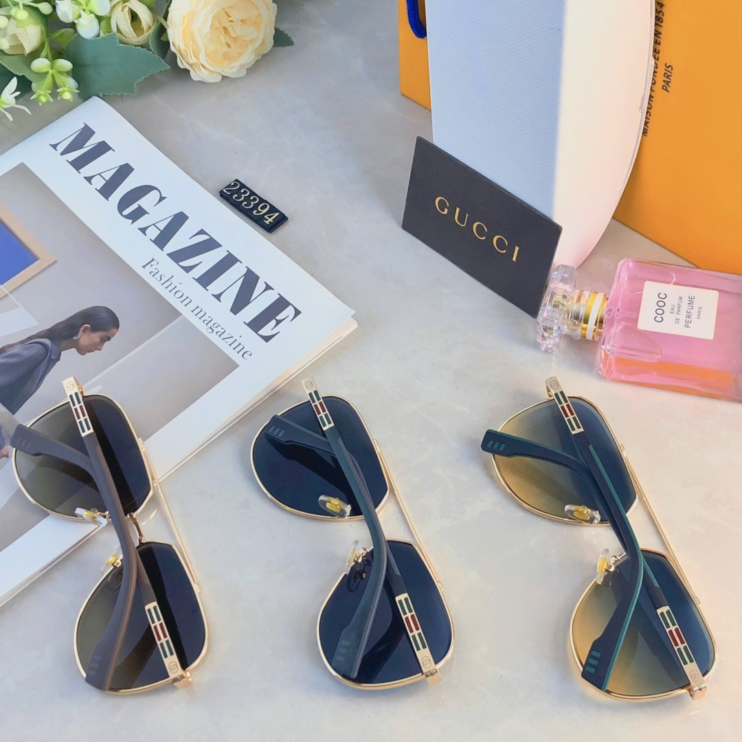 。。Gucc*情侣款复古飞行员太阳镜男女高颜值时尚街拍遮阳防晒墨镜拍照旅游