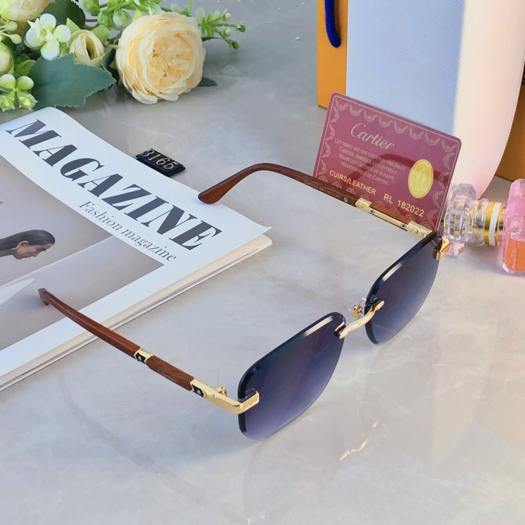 。。Cartie*新款复古无框墨镜女街拍时髦简约太阳眼镜小窄框潮