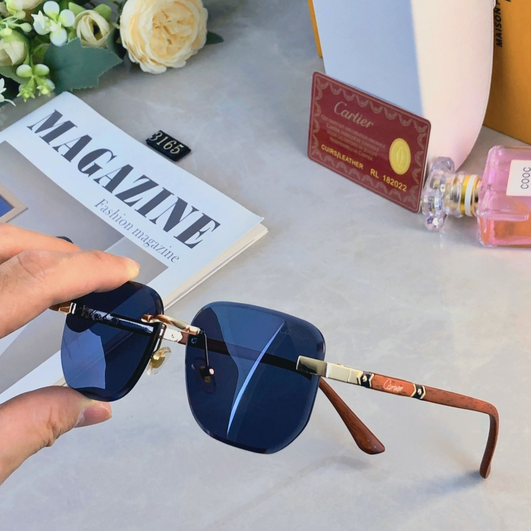 。。Cartie*新款复古无框墨镜女街拍时髦简约太阳眼镜小窄框潮