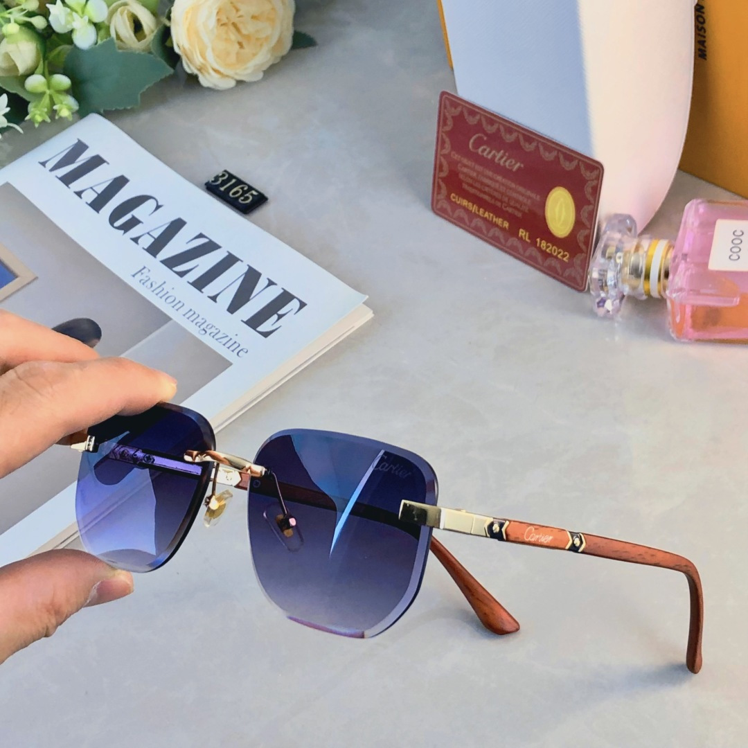 。。Cartie*新款复古无框墨镜女街拍时髦简约太阳眼镜小窄框潮