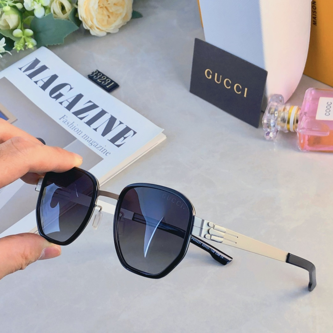 。。Gucc*复古帅气男士弹弓偏光墨镜金属太阳镜男商务风UV400防紫外线防晒