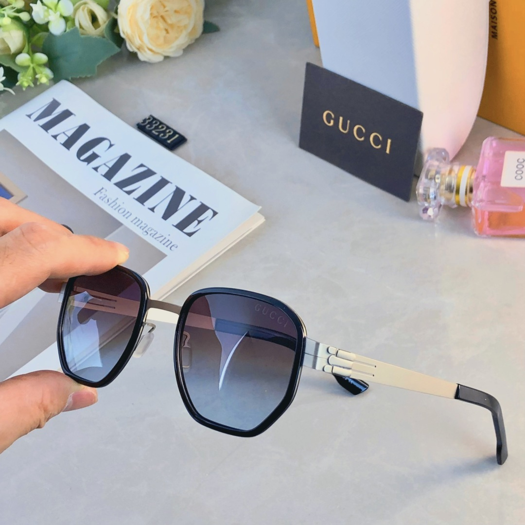 。。Gucc*复古帅气男士弹弓偏光墨镜金属太阳镜男商务风UV400防紫外线防晒