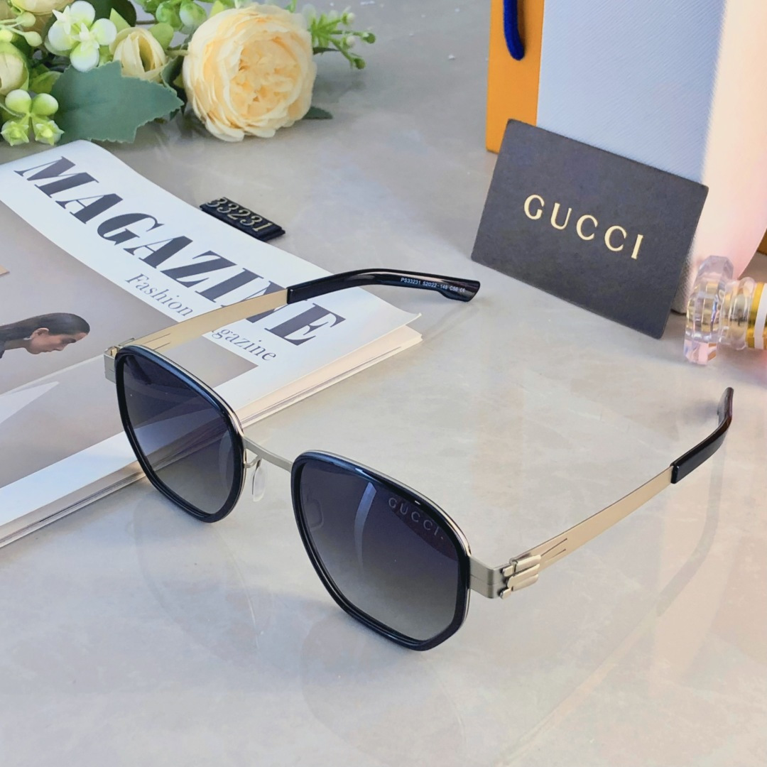 。。Gucc*复古帅气男士弹弓偏光墨镜金属太阳镜男商务风UV400防紫外线防晒