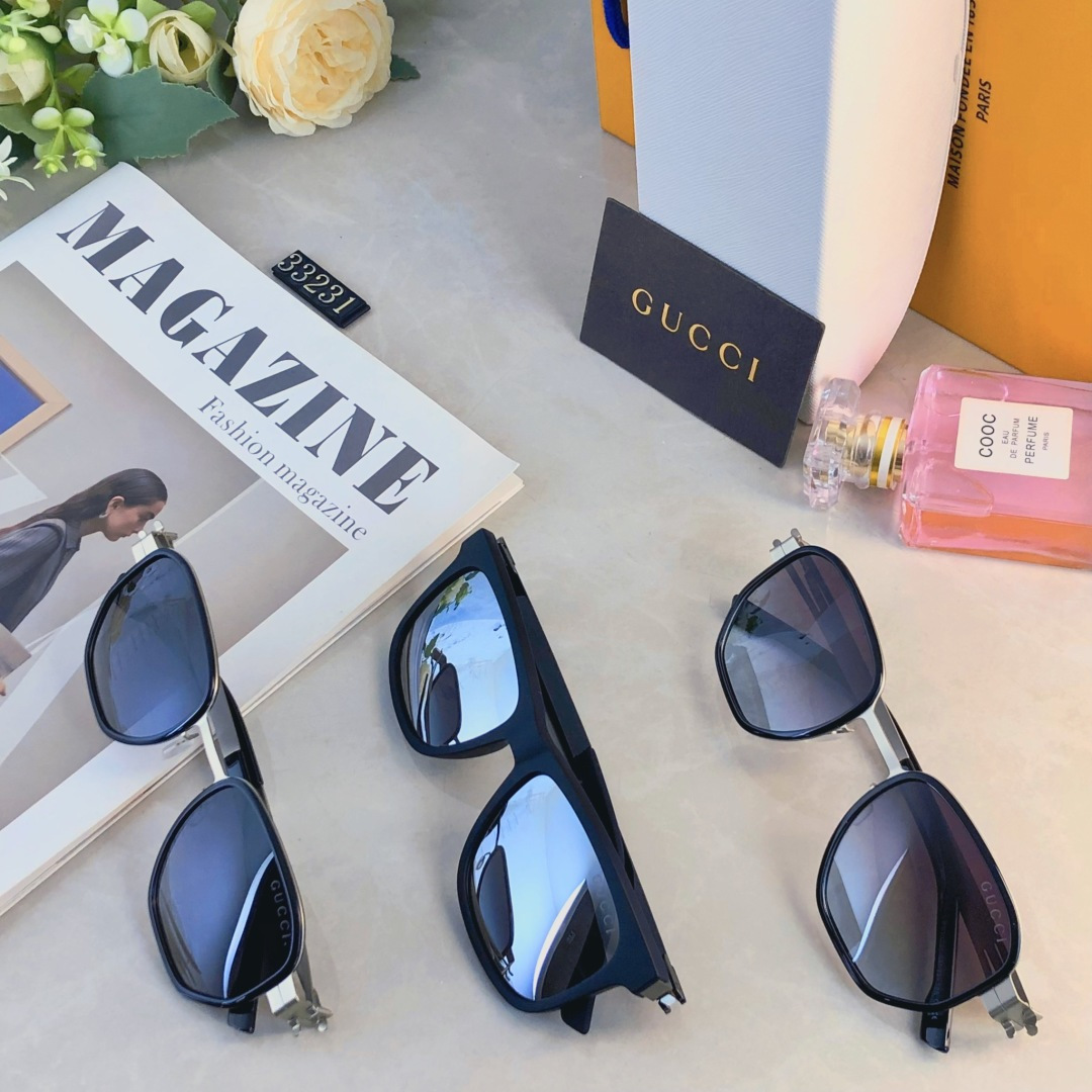 。。Gucc*复古帅气男士弹弓偏光墨镜金属太阳镜男商务风UV400防紫外线防晒