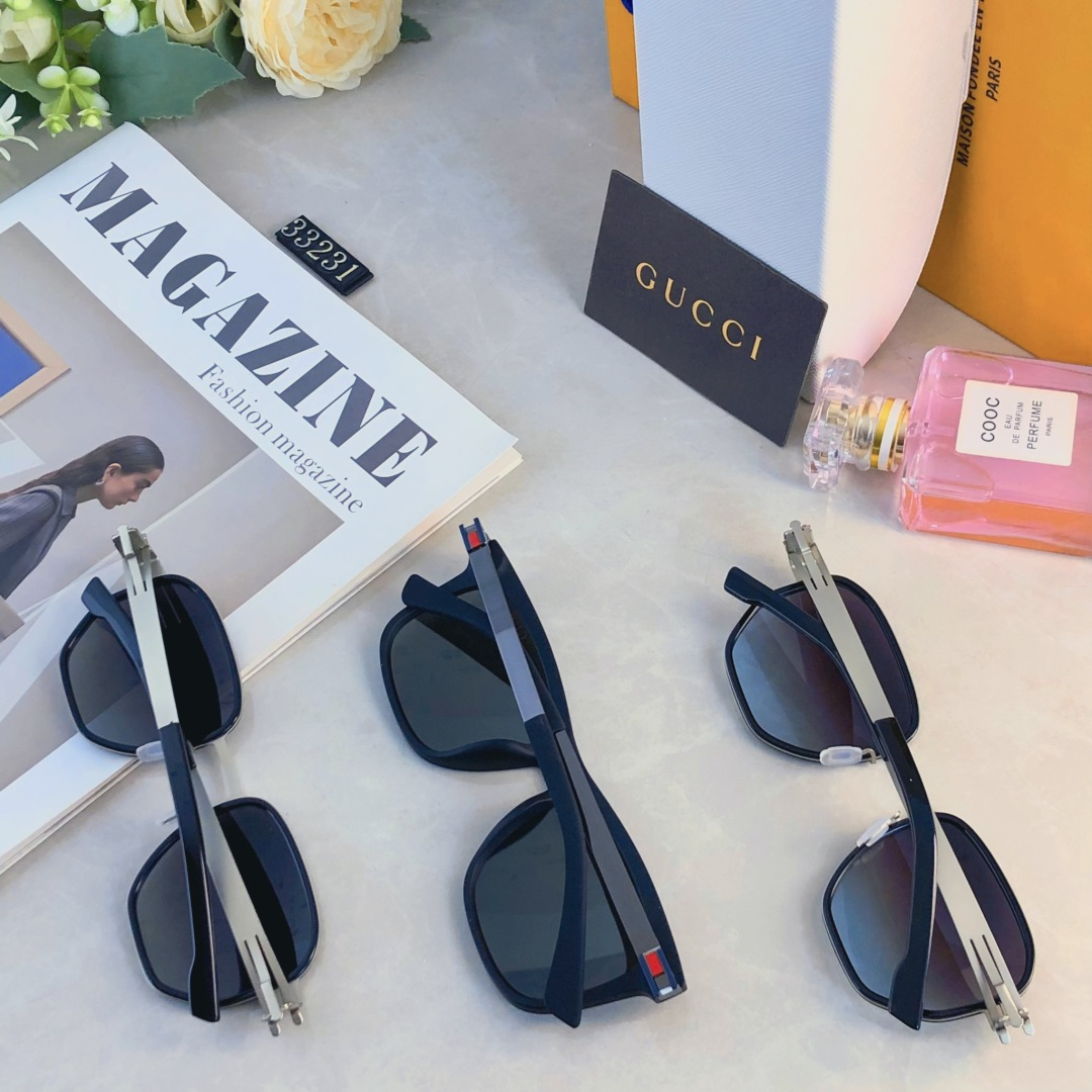 。。Gucc*复古帅气男士弹弓偏光墨镜金属太阳镜男商务风UV400防紫外线防晒